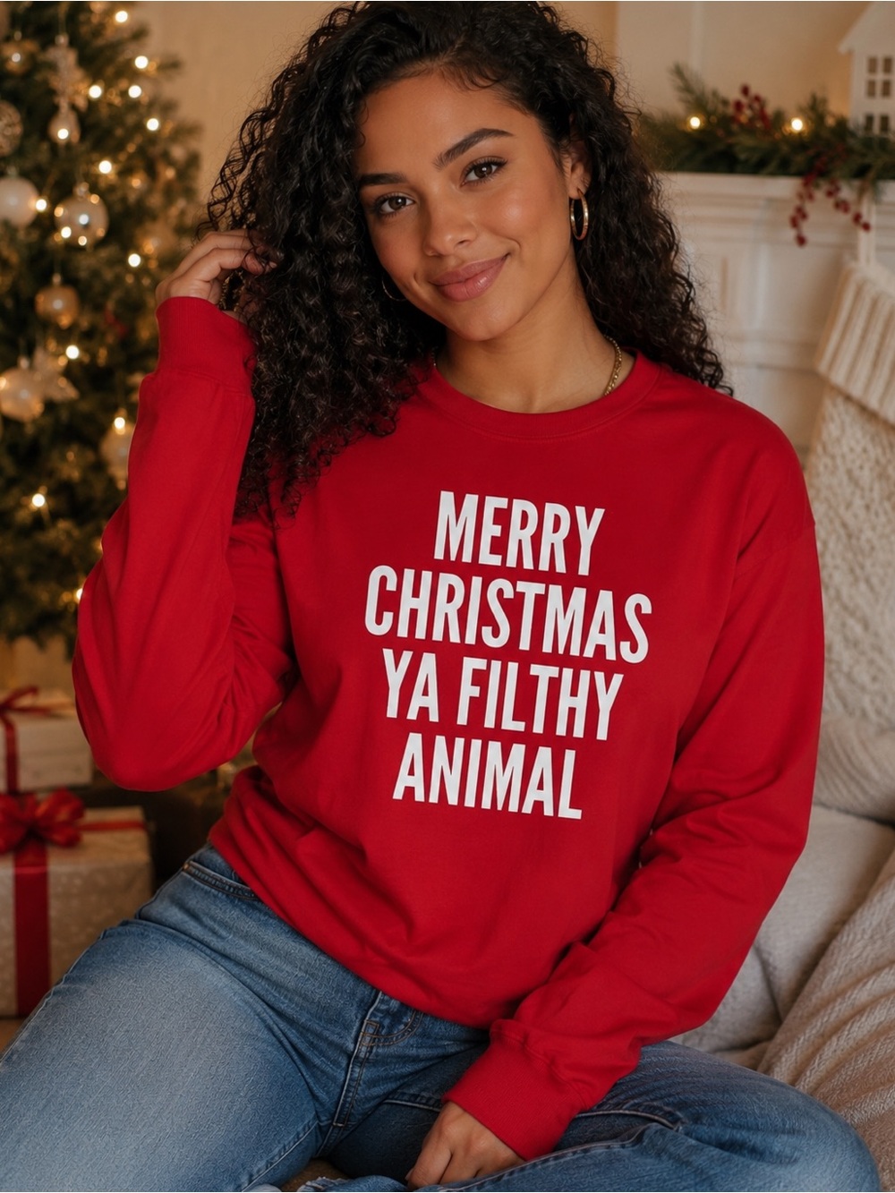 Red Merry Christmas Ya Filthy Animal Christmas Sweatshirt